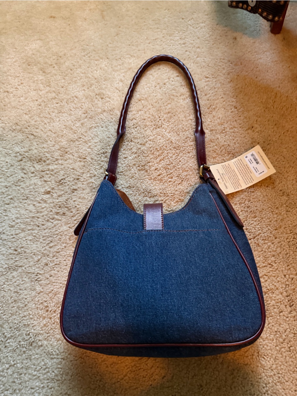 Patricia Nash Navy Canvas Tote with Brown Leather Trim